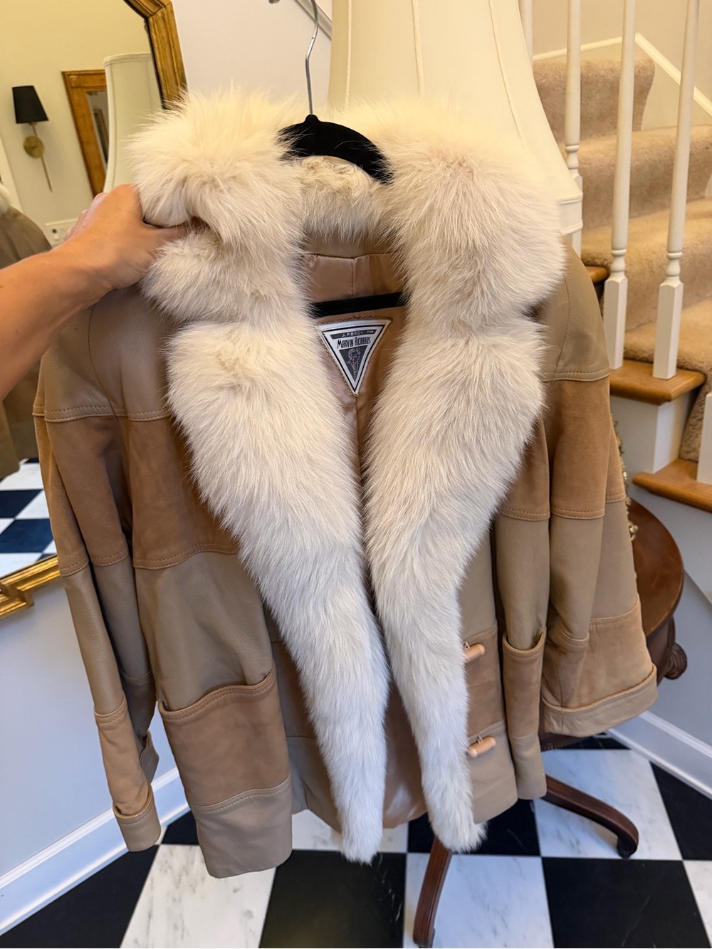 Vintage Marvin Richards Cream Fur-Trimmed Tan leather Jacket